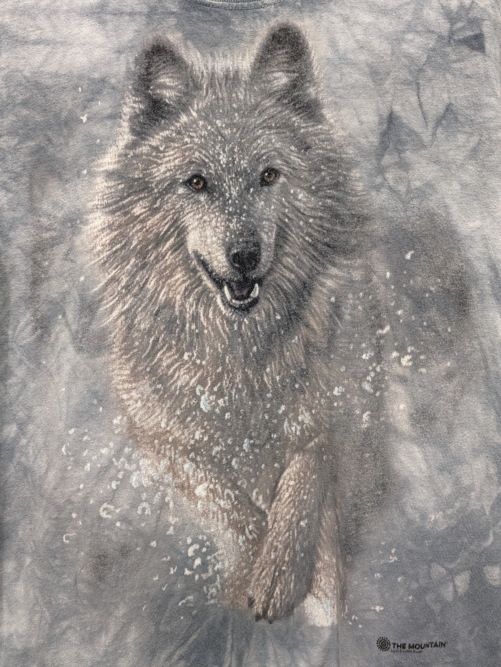 THE MOUNTAIN "SNOW PLOW WOLF" 2002 T Shirt XL Blue Tie Dye Y2K Grunge Streetwear - Picture 2 of 12